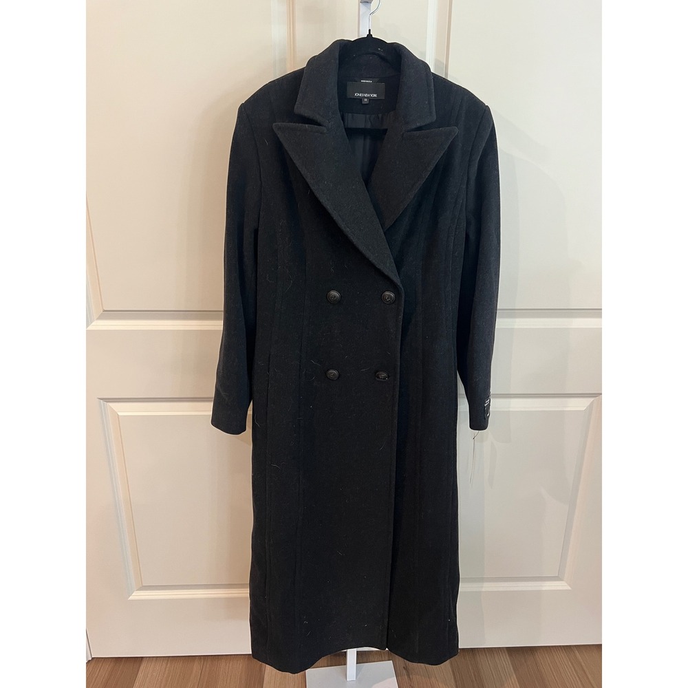 NWT Jones New York Cashmere Wool Blend Maxi Coat Charcoal Black Womens 14 - Picture 2 of 9